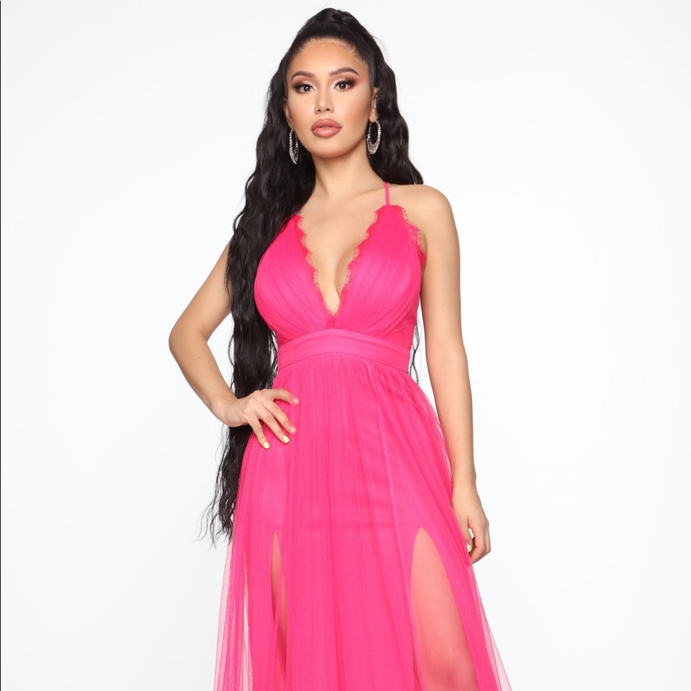 Fashion Nova Woman’s Dress Maxi Slit vacay Fuchsia